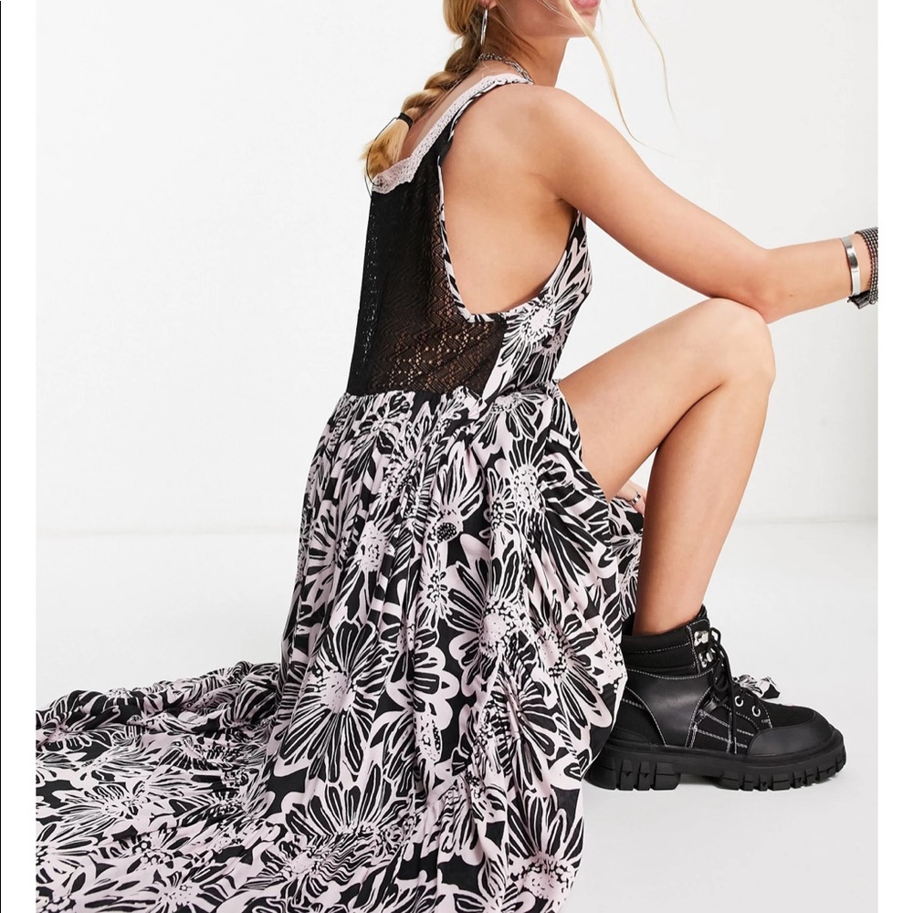 Free People Women's Tiers For You Maxi Slip Dress (Washed Black Combo)